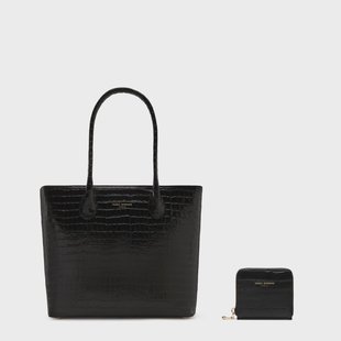 Isabel Bernard Cadeau d'Isabel croco zwart kalfsleren shopper en portemonnee gift set voor dames