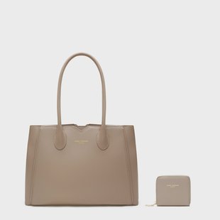 Isabel Bernard Cadeau d'Isabel taupe leren handtas en portemonnee met rits gift set voor dames