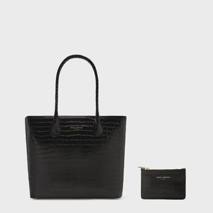 Isabel Bernard Cadeau d'Isabel croco zwarte leren shopper en kaarthouder gift set voor dames