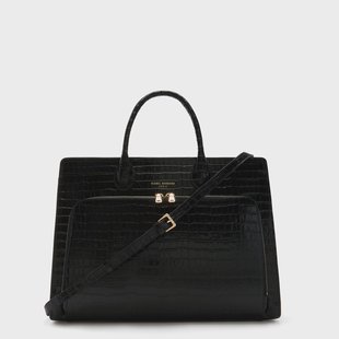 Isabel Bernard Honoré Nadine croco zwarte kalfsleren handtas met 16.4 laptopvak voor dames