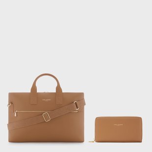 Isabel Bernard Cadeau d'Isabel camel kalfsleren handtas en portemonnee gift set voor dames