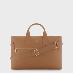 Isabel Bernard Honoré Anique camel leren handtas van kalfsleer met 16.4 laptopvak voor dames