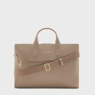 Isabel Bernard Honoré Anique taupe leren handtas van kalfsleer met 16.4 laptopvak voor dames