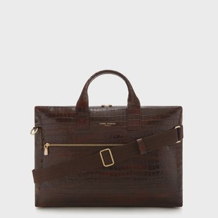 Isabel Bernard Honoré Anique croco bruine kalfsleren handtas met 16.4 inch laptopvak voor dames