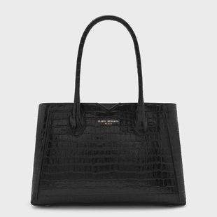 Isabel Bernard Honoré Cloe Midi croco zwarte leren handtas van kalfsleer voor dames