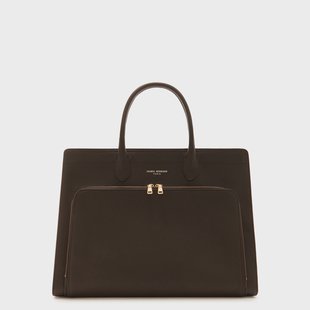 Isabel Bernard Honoré Nadine donker bruine kalfsleren handtas met 16.4 laptopvak voor dames