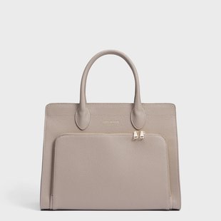 Isabel Bernard Honoré Nadine taupe kalfslederen handtas met 13 inch laptopvak voor dames