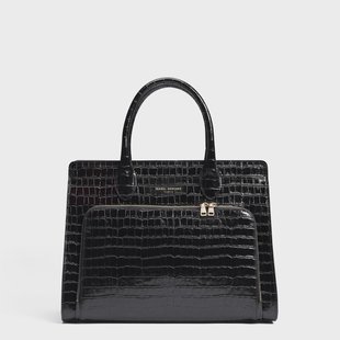 Isabel Bernard Honoré Nadine croco zwarte kalfslederen handtas met 13 inch laptopvak voor dames