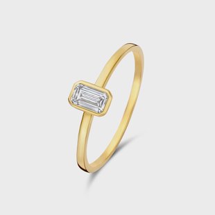 Isabel Bernard Baguette Genevieve 14 karaat gouden ring met witte zirkonia steen voor dames