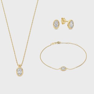 Isabel Bernard Cadeau d'Isabel 14-karaats gouden ketting-, armband- en oorknopjesset met zirkonia stenen voor dames