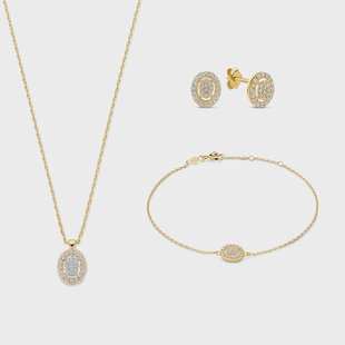Isabel Bernard Cadeau d'Isabel 14-karaats gouden ketting-, armband- en oorknopjesset met zirkonia stenen voor dames