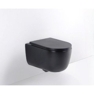 QeramiQ Dely Swirl Wandclosetset - 36.5x53.0cm - diepspoel - rimless - slim softclose zitting - mat zwart SW1026258/SW1000768