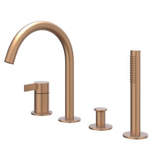 IVY Pact Badrandcombinatie - 4-wegs - mengkraan - draaibare uitloop - uittrekbare handdouche - Geborsteld mat koper PVD 6302155