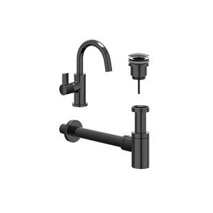 IVY Fonteinset - opbouw - draaibare uitloop - always open plug - Zwart chroom PVD 6901447