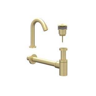 IVY Fonteinset - opbouw - gebogen - model S - always open plug - Geborsteld mat goud PVD 6901424