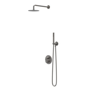 IVY Bond Regendoucheset - inbouw - 2-weg stop-omstel - 15cm plafondbuis - 20cm slim hoofddouche rond - houder met uitlaat - 150cm doucheslang - staafmodel handdouche - Geborsteld metal black PVD CSB2GMAABA