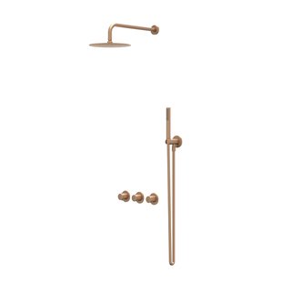 IVY Bond Regendoucheset - inbouw - symmetry - 2 stopkranen - 40cm wandarm - 30cm slim hoofddouche - glijstang met uitlaat - 150cm doucheslang - 3-standen handdouche - Geborsteld mat koper PVD CSB4GKBCAB