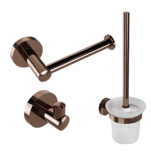 Fortifura Calvi Toiletset - toiletborstelhouder - open - handdoekhaak - toiletrolhouder - zonder klep - geborsteld koper SW970049/SW970050/SW970052