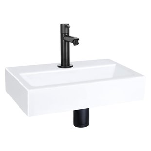 QeramiQ Fuente fonteinset - 38x24cm - 1 kraangat - keramiek - fonteinkraan zwart mat - glans wit SW696235/SW696205/SW696215/SW21912