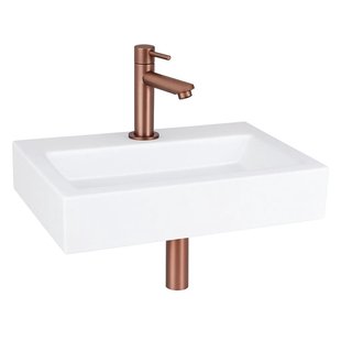 QeramiQ Fuente fonteinset - 38x24cm - 1 kraangat - keramiek - fonteinkraan koper - glans wit SW970033/SW799405/SW799403/SW21912