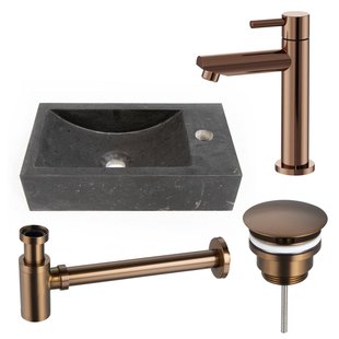 Saniclass Fuente fonteinset - 40x22cm - 1 kraangat - rechts - natuursteen - fonteinkraan Geborsteld koper PVD (Koper) - donker SW970033/SW799405/SW799403/SW728242