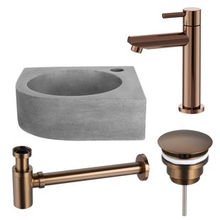 Fortifura Fuente fonteinset - 31.5x31.5x10cm - 1 kraangat - hoek - fonteinkraan koper - beton SW970033/SW799405/SW799403/SW642464