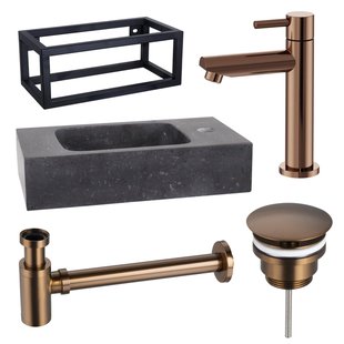 Fortifura Fuente fonteinset - 40x22x24.5cm - 1 kraangat - natuursteen - zwarte frame - fonteinkraan koper - zwart SW970033/SW799405/SW799403/SW373151/SW533192