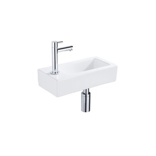 Fortifura Fuente fonteinset - 36x18.5x9cm - 1 kraangat - solid surface - fonteinkraan chroom - mat wit SW696234/SW696219/SW705498