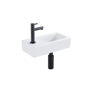 Fortifura Fuente fonteinset - 36x18.5x9cm - 1 kraangat - solid surface - fonteinkraan zwart mat - mat wit SW696235/SW696215/SW705498