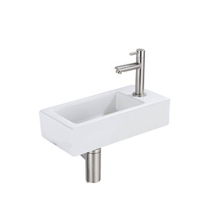 Fortifura Fuente fonteinset - 36x18.5x9cm - 1 kraangat - rechts - solid surface - fonteinkraan RVS geborsteld - mat wit SW696237/SW696217/SW705498