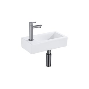 Fortifura Fuente fonteinset - 36x18.5x9cm - 1 kraangat - solid surface - fonteinkraan gunmetal - mat wit SW696239/SW705498/SW767295