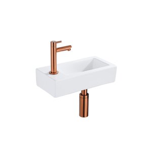Fortifura Fuente fonteinset - 36x18.5x9cm - 1 kraangat - solid surface - fonteinkraan koper - mat wit SW970033/SW799403/SW705498