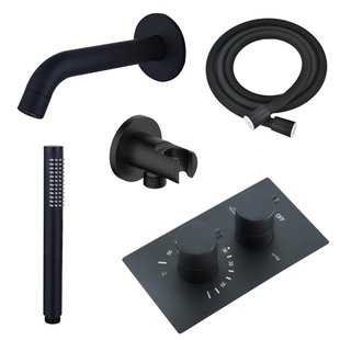 Fortifura Calvi Badkraan set - uitloop - 22cm inkortbaar - gladde slang - staafhanddouche - inbouwdeel - wandhouder - mat zwart SW542644/SW706210/SW721167/SW1122511/SW496811