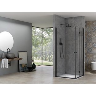 Van Rijn ST 02 Draai-Vouwcabine - helder glas - 90x90cm - zwart beslag - geborsteld messing ST0295090HEZW