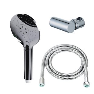 Fortifura Calvi Handdoucheset - Ø12 - rond - 3 straalsoorten - met houder - met anti twist slang - 150cm - chroom SW496814/SW720564/SW767373