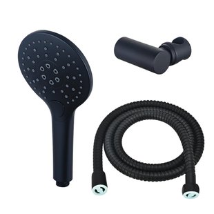 Fortifura Calvi Handdoucheset - Ø12 - rond - 3 straalsoorten - met houder - met anti twist slang - 150cm - zwart SW496816/SW720565/SW706203