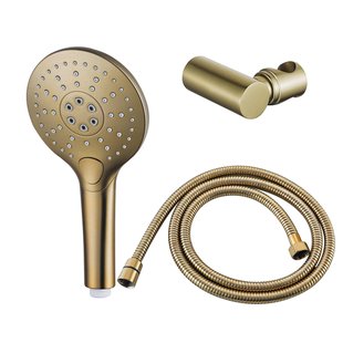 Fortifura Calvi Handdoucheset - Ø12 - rond - 3 straalsoorten - met houder - met anti twist slang - 150cm - Geborsteld Messing PVD (Goud) SW799449/SW720567/SW706206