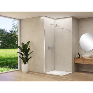 Van Rijn Products ST01 vaste wand - 108x200cm - helder glas - - dikte 8mm - stabilisatiestang - muurprofiel - Chroom ST01500110HECHM