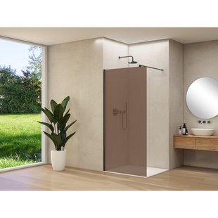 Van Rijn Products ST01 vaste wand - 88x200cm - brons rookglas - - dikte 8mm - stabilisatiestang - muurprofiel - Zwart ST0150090BRZWM