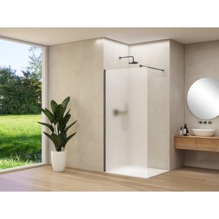 Van Rijn Products ST01 vaste wand - 88x200cm - satijnglas - - dikte 8mm - stabilisatiestang - muurprofiel - Zwart ST0150090PRGSZWM