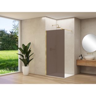 Van Rijn Products ST01 vaste wand - 118x200cm - brons rookglas - - dikte 8mm - stabilisatiestang - muurprofiel - Messing Geborsteld ST01500120BRSBM