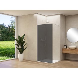 Van Rijn Products ST01 vaste wand - 88x200cm - grijs rookglas - - dikte 8mm - stabilisatiestang - muurprofiel - Wit ST0150090GRWTM