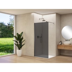 Van Rijn Products ST01 vaste wand - 118x200cm - grijs rookglas - - dikte 8mm - stabilisatiestang - muurprofiel - Gunmetal Geborsteld ST01500120GRGMM