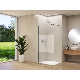 Van Rijn Products ST01 vaste wand - 98x200cm - helder glas met satijnbaan - - dikte 8mm - stabilisatiestang - muurprofiel - Gunmetal Geborsteld ST01500100GSGMM