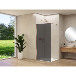 Van Rijn Products ST01 vaste wand - 98x200cm - grijs rookglas - - dikte 8mm - stabilisatiestang - muurprofiel - Koper Geborsteld ST01500100GRSCM