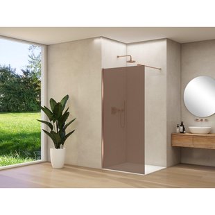 Van Rijn Products ST01 vaste wand - 98x200cm - brons rookglas - - dikte 8mm - stabilisatiestang - muurprofiel - Koper Geborsteld ST01500100BRSCM