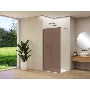 Van Rijn Products ST01 vaste wand - 118x200cm - brons rookglas - - dikte 8mm - stabilisatiestang - muurprofiel - Gunmetal Geborsteld ST01500120BRGMM