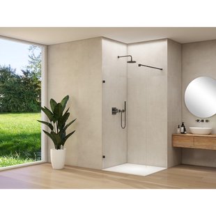 Van Rijn Products ST01 vaste wand - 88x200cm - helder glas - - dikte 8mm - stabilisatiestang - muurklemmen - zwart ST0150090HEZWK