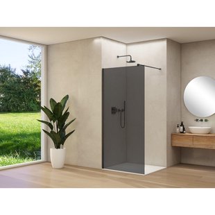 Van Rijn Products ST01 vaste wand - 98x200cm - grijs rookglas - - dikte 8mm - stabilisatiestang - muurprofiel - Zwart ST01500100GRZWM