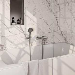 Brauer Brushed Carving Badkraan - douchegarnituur - handdouche rond 3 standen - carving knop - PVD - Geborsteld RVS 5-NG-247